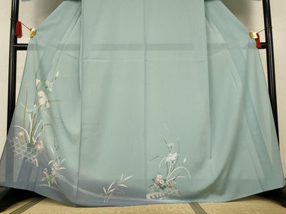 平和屋着物＊夏物　訪問着　絽　流水草花文　正絹　逸品　AABK6612jd