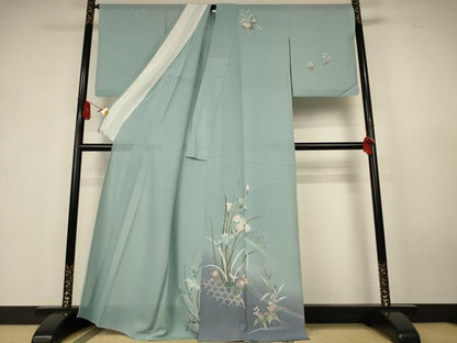 平和屋着物＊夏物　訪問着　絽　流水草花文　正絹　逸品　AABK6612jd