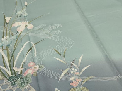 平和屋着物＊夏物　訪問着　絽　流水草花文　正絹　逸品　AABK6612jd