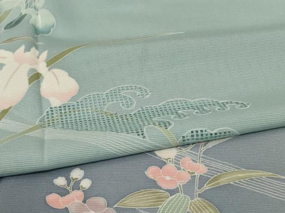 平和屋着物＊夏物　訪問着　絽　流水草花文　正絹　逸品　AABK6612jd