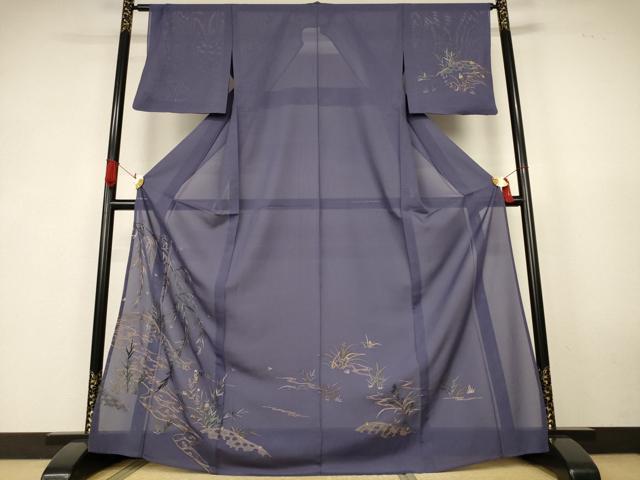 平和屋着物＊夏物　訪問着　中国三大刺繍　蘇州刺繍　絽　流水花蝶文　反端付き　正絹　逸品　AABK6613jd