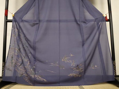 平和屋着物＊夏物　訪問着　中国三大刺繍　蘇州刺繍　絽　流水花蝶文　反端付き　正絹　逸品　AABK6613jd