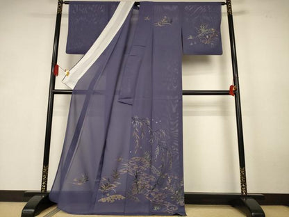 平和屋着物＊夏物　訪問着　中国三大刺繍　蘇州刺繍　絽　流水花蝶文　反端付き　正絹　逸品　AABK6613jd
