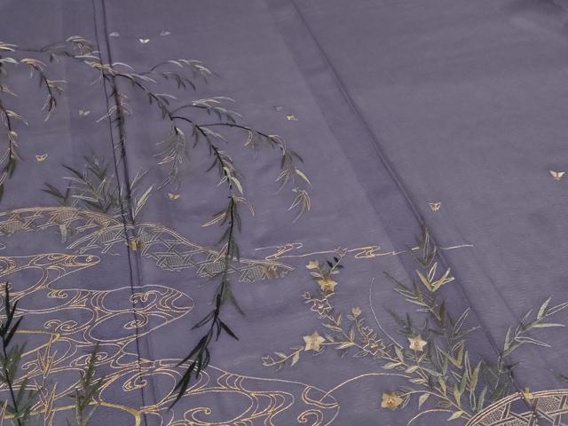 平和屋着物＊夏物　訪問着　中国三大刺繍　蘇州刺繍　絽　流水花蝶文　反端付き　正絹　逸品　AABK6613jd