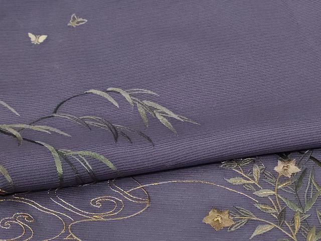 平和屋着物＊夏物　訪問着　中国三大刺繍　蘇州刺繍　絽　流水花蝶文　反端付き　正絹　逸品　AABK6613jd