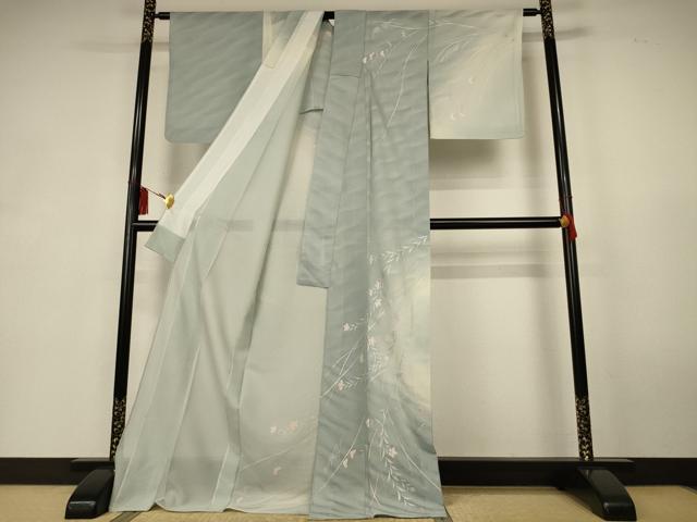 平和屋着物＊夏物　訪問着　紋絽　枝垂れ草花文　暈し染め　金銀彩　ロング丈　正絹　逸品　AABK6615jd