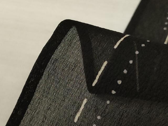 平和屋着物＊夏物　小紋　紗紬　団扇花間道　黒地　正絹　逸品　AABK6619jd