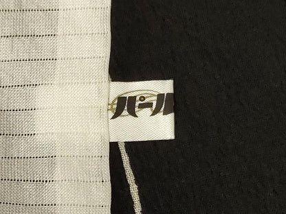 平和屋着物＊夏物　小紋　紗紬　団扇花間道　黒地　正絹　逸品　AABK6619jd