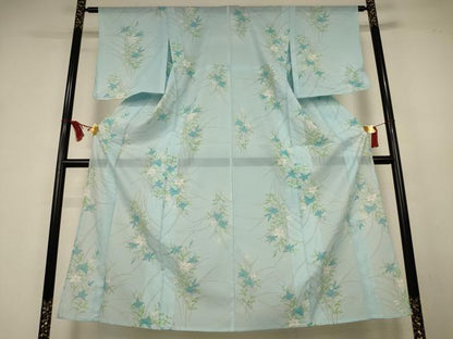 平和屋着物＊夏物　小紋　絽　草花文　洗える着物　AABK6622jd