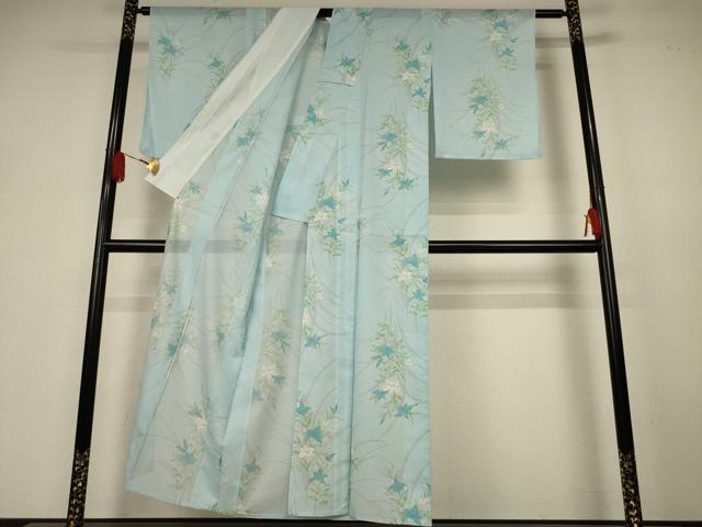 平和屋着物＊夏物　小紋　絽　草花文　洗える着物　AABK6622jd