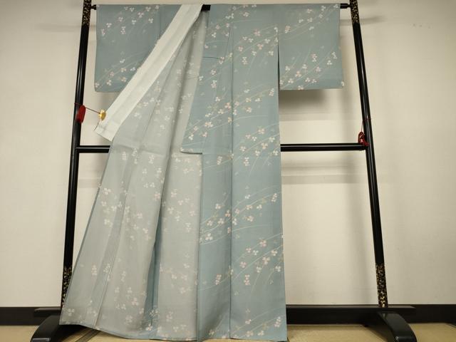 平和屋着物＊夏物　小紋　絽　枝花文　正絹　逸品　AABK6623jd