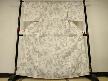 平和屋着物＊夏物　小紋　絽　手描き　草花文　正絹　逸品　AABK6626jd