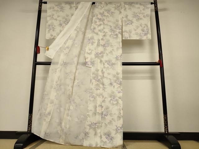平和屋着物＊夏物　小紋　絽　手描き　草花文　正絹　逸品　AABK6626jd