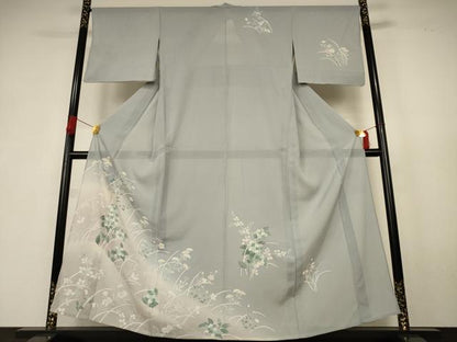 平和屋着物＊夏物　訪問着　絽　駒刺繍　草花文　暈し染め　銀糸　正絹　逸品　AABK6628jd