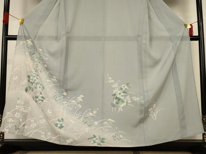 平和屋着物＊夏物　訪問着　絽　駒刺繍　草花文　暈し染め　銀糸　正絹　逸品　AABK6628jd