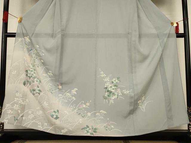 平和屋着物＊夏物　訪問着　絽　駒刺繍　草花文　暈し染め　銀糸　正絹　逸品　AABK6628jd