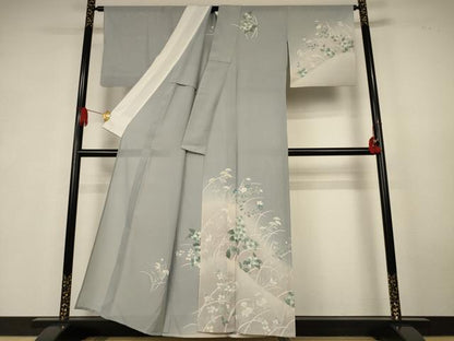 平和屋着物＊夏物　訪問着　絽　駒刺繍　草花文　暈し染め　銀糸　正絹　逸品　AABK6628jd
