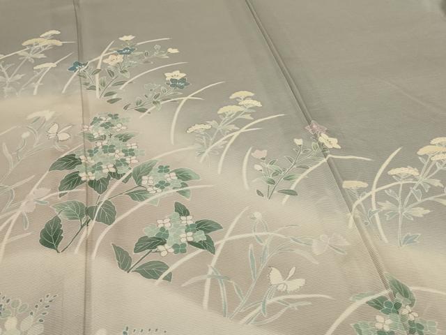 平和屋着物＊夏物　訪問着　絽　駒刺繍　草花文　暈し染め　銀糸　正絹　逸品　AABK6628jd