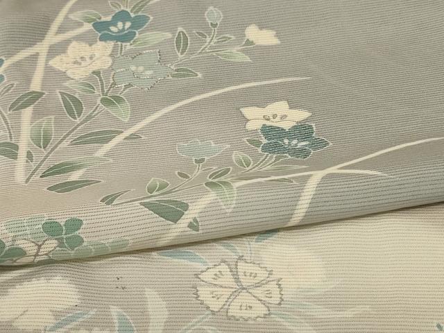 平和屋着物＊夏物　訪問着　絽　駒刺繍　草花文　暈し染め　銀糸　正絹　逸品　AABK6628jd
