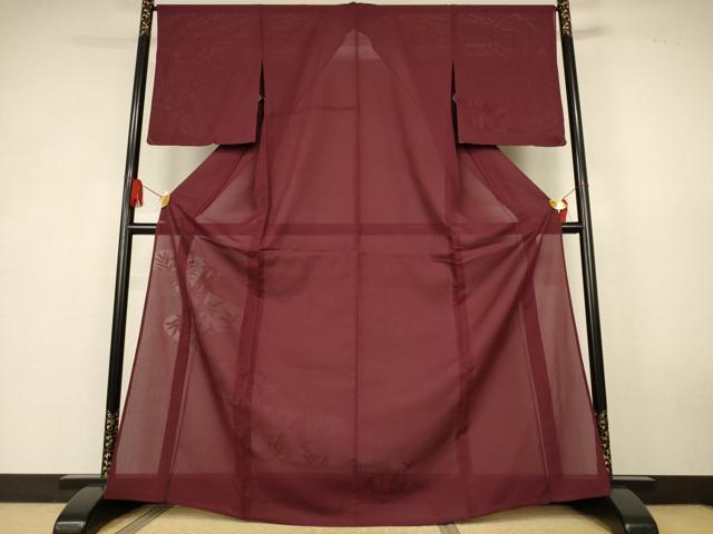 平和屋着物＊夏物　色留訪問着　縦絽　笹竹紋紗　葡萄茶色　正絹　逸品　未使用　AABK6630jd