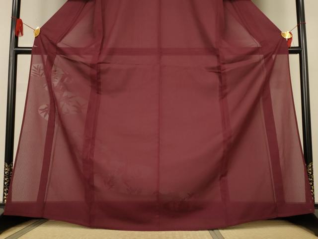平和屋着物＊夏物　色留訪問着　縦絽　笹竹紋紗　葡萄茶色　正絹　逸品　未使用　AABK6630jd