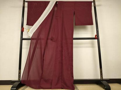 平和屋着物＊夏物　色留訪問着　縦絽　笹竹紋紗　葡萄茶色　正絹　逸品　未使用　AABK6630jd