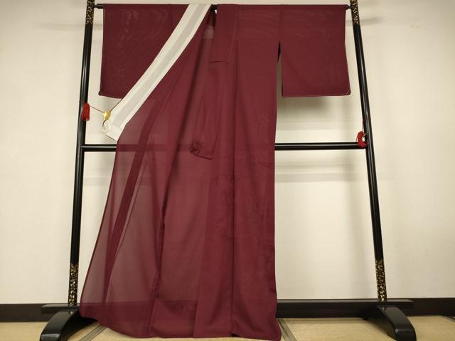 平和屋着物＊夏物　色留訪問着　縦絽　笹竹紋紗　葡萄茶色　正絹　逸品　未使用　AABK6630jd