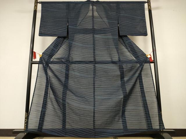 平和屋着物＊夏物　紗紬　100亀甲　横縞　正絹　逸品　AABK6635jd