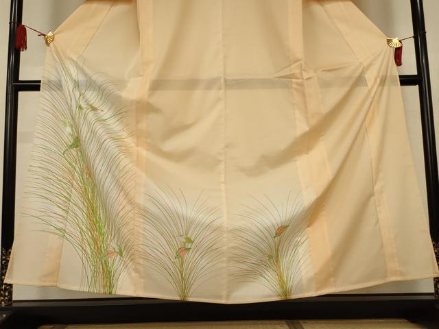 平和屋着物＊夏物　訪問着　絽　草葉文　暈し染め　銀彩　洗える着物　AABK6636jd