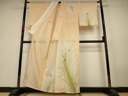 平和屋着物＊夏物　訪問着　絽　草葉文　暈し染め　銀彩　洗える着物　AABK6636jd