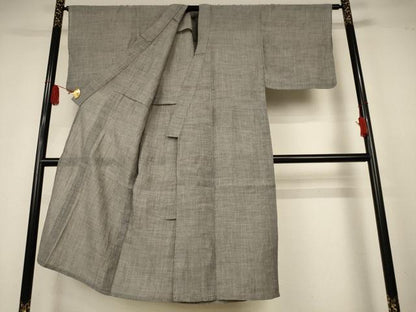 平和屋着物＊夏物　男性　小千谷ちぢみ　素鼠色　麻　逸品　AABK6650jd