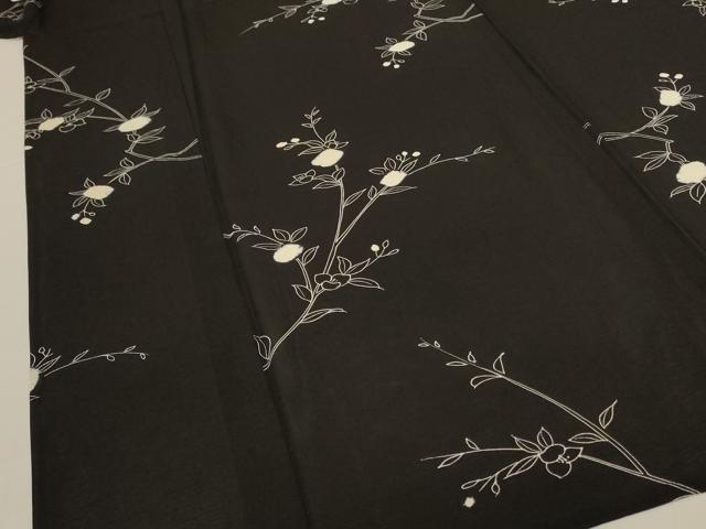 平和屋着物＊夏物　小紋　絽　絞り　草花文　黒地　正絹　逸品　AABK6651jd