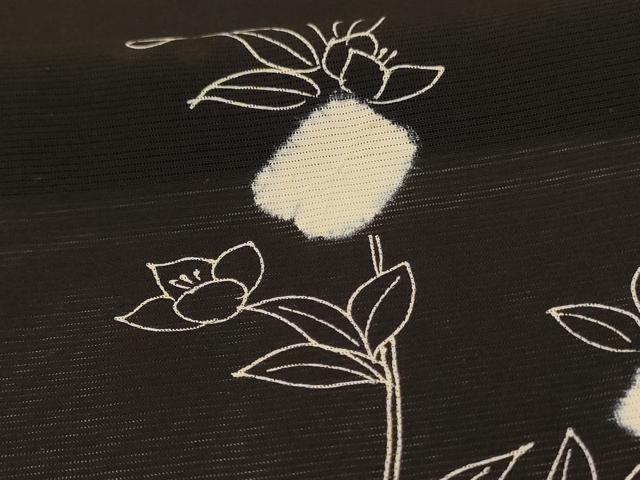 平和屋着物＊夏物　小紋　絽　絞り　草花文　黒地　正絹　逸品　AABK6651jd