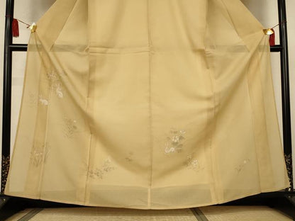 平和屋着物＊夏物　訪問着　絽　草花文　兎　正絹　逸品　AABK6652jd