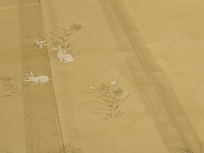 平和屋着物＊夏物　訪問着　絽　草花文　兎　正絹　逸品　AABK6652jd