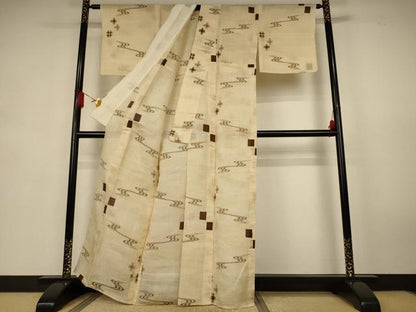 平和屋着物＊夏物　沖縄県無形文化財指定　本場八重山上布　絣文様　麻　逸品　AABK6655jd