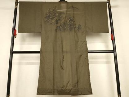 平和屋着物▽男性　長襦袢　単衣　風景文　金彩　洗える着物　AABK6660jd