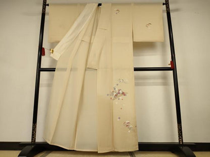 平和屋着物＊夏物　訪問着　絽　流水筏花文　銀彩　正絹　逸品　AABK6661jd