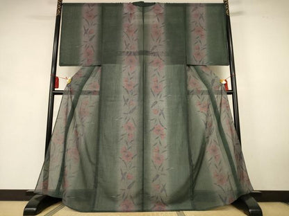 平和屋着物＊夏物　小紋　紗　草花間道　洗える着物　未使用　AABK6667jd