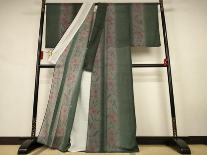 平和屋着物＊夏物　小紋　紗　草花間道　洗える着物　未使用　AABK6667jd