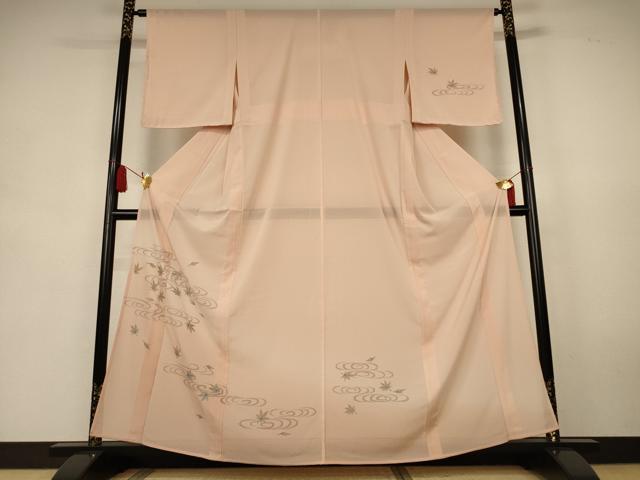 平和屋着物＊夏物　訪問着　絽縮緬　手描き　流水楓文　金銀彩　洗える着物　未使用　AABK6669jd