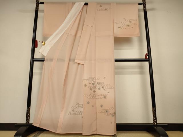 平和屋着物＊夏物　訪問着　絽縮緬　手描き　流水楓文　金銀彩　洗える着物　未使用　AABK6669jd