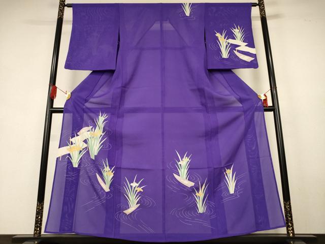 平和屋着物＊夏物　訪問着　絽　流水草花文　銀彩　正絹　逸品　AABK6675jd