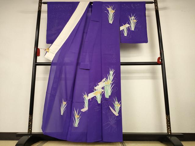平和屋着物＊夏物　訪問着　絽　流水草花文　銀彩　正絹　逸品　AABK6675jd