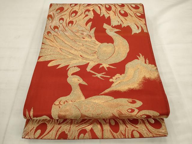 平和屋着物◎六通柄袋帯　孔雀文　金糸　正絹　逸品　AABK6685pf