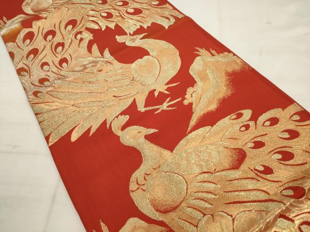 平和屋着物◎六通柄袋帯　孔雀文　金糸　正絹　逸品　AABK6685pf