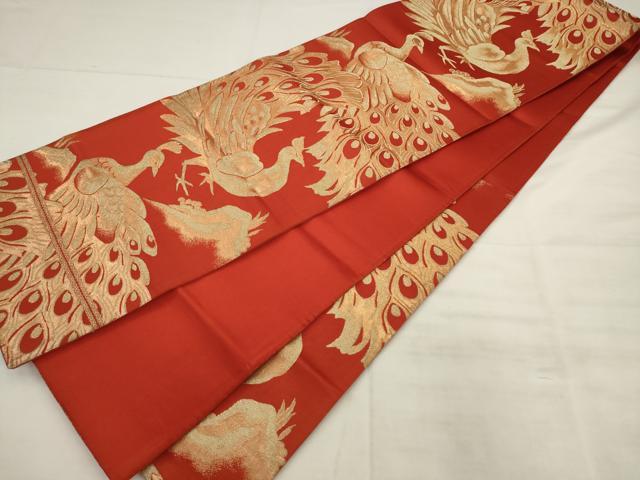 平和屋着物◎六通柄袋帯　孔雀文　金糸　正絹　逸品　AABK6685pf
