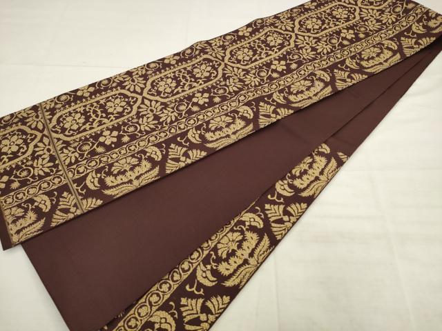 平和屋着物◎六通柄袋帯　草花間道　金糸　正絹　逸品　AABK6690pf