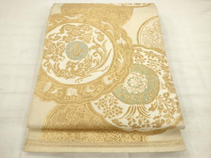平和屋着物◎西陣　服部織物謹製　六通柄　本袋帯　鳳凰花文　白鳥錦　金糸　正絹　逸品　AABK6692pf