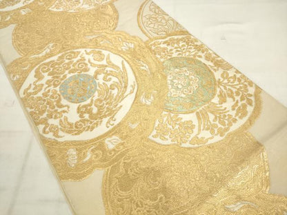 平和屋着物◎西陣　服部織物謹製　六通柄　本袋帯　鳳凰花文　白鳥錦　金糸　正絹　逸品　AABK6692pf